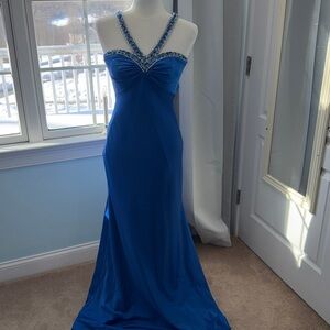 Elegant Blue Gown with Sparkling Straps